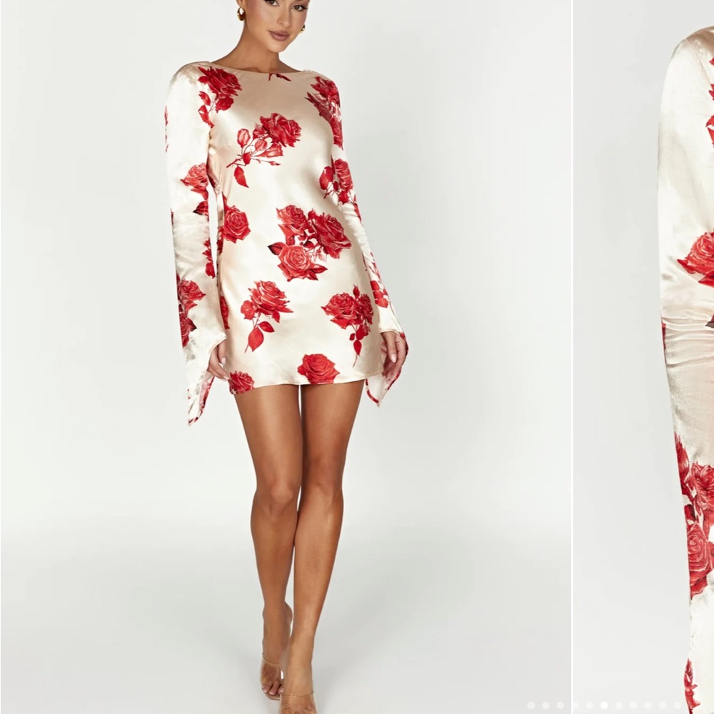 Meshki backless dress - cream and red satin - size small